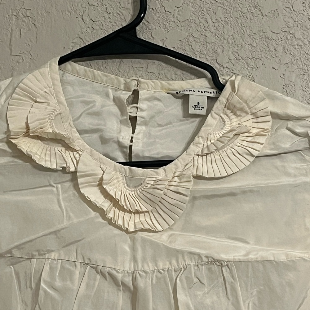 Banana Republic Ivory Blouse with Pleated Collar